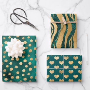 Teal und Gold Glamour Geschenkpapier Set