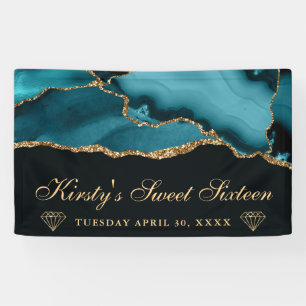 Teal- und Gold-Glitter-Achat Sweet Sixteen Banner