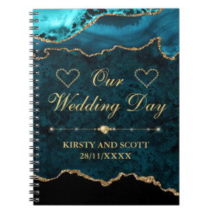 Teal- und Gold-Glitter-Marmor-Achat-Hochzeitstag Notizblock