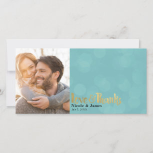 Teal- und Gold-Hochzeitsfoto Liebe und Dank Danke