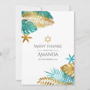 Teal und Gold Tropicale Bat Mitzwa Dankeskarte