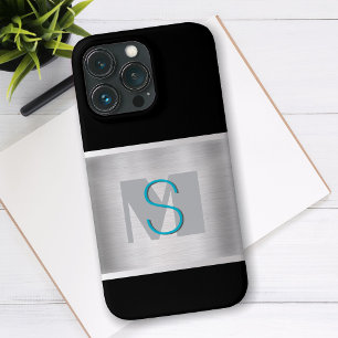 Teal- und Grau-Monogramm, gebürstetes Silber, Schw Case-Mate iPhone Hülle
