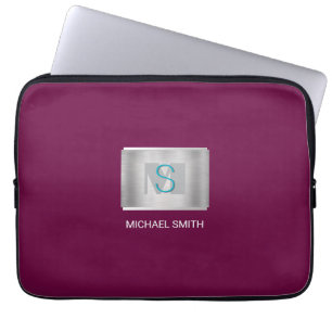 Teal- und Grau-Monogramm, Weißer Name Silber, Burg Laptopschutzhülle