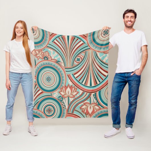 Teal und Korallen Nouveau Flow Fleecedecke (Beispiel)