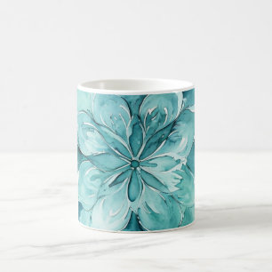 Teal- und Minzgrün-Wasserfarben-Blumenmandala Kaffeetasse