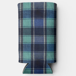 Teal- und Navy-Tartan-Karo-Getränkedoosje für Dose Selters Dosenkühler