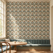 Teal und Ocker Art Nouveau Floral Fliese