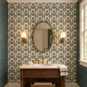 Teal und Ocker Art Nouveau Floral Fliese