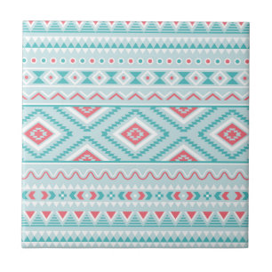 Teal- und rosa-aztekisches Stammesmuster Fliese