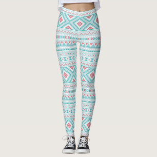 Teal- und rosa-aztekisches Stammesmuster Leggings