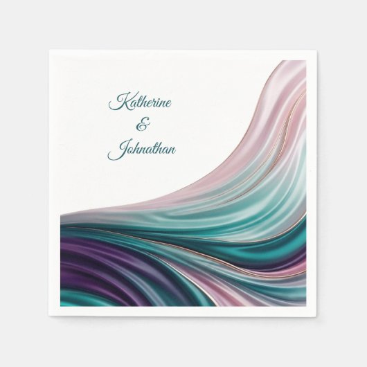 Teal- und Rosé-Seidene Hochzeit Serviette (Vorderseite)