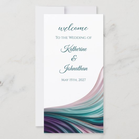 Teal- und Rosé-Seidene Hochzeitsprogramm (Vorderseite)