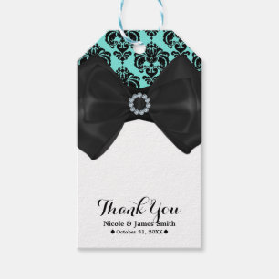 Teal- und schwarze Damast-Bling-Bow-Glam-Süß-16-Pa Geschenkanhänger