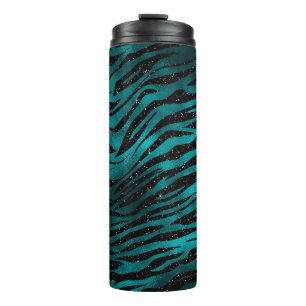 Teal- und schwarze Ombre-Glam-Glitter-Tigerstreife Thermosbecher