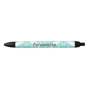 Teal- und schwarzer Damast Elegant Personalisiert  Kugelschreiber