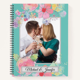Teal- und Shabby-Chic-Blumen-Foto für Paare Notizblock