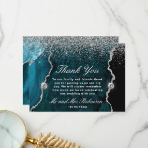 Teal- und Silber-Glitter-Achat-Hochzeit Dankeskarte