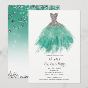 Teal- und Silber-Glitter-Glam-Kleid vor der Abschl Einladung