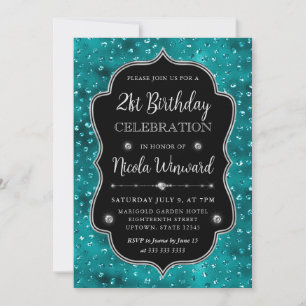 Teal- und Silber-Glitterpunkte-Rahmen Geburtstag Einladung