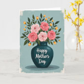 Teal-Vase-Muttertagsrosenkarte Karte (Gelbe Blume)