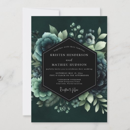 Teal Vesperal Blütenhochzeit Einladung (Vorderseite)