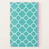 Teal-Vierblattmuster mit individuellem rosa Monogr Planer (Rückseite)