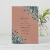 Teal Vintage Bloom Hochzeit Einladung (Stehend Vorderseite)