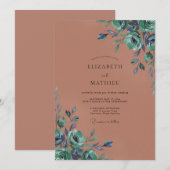 Teal Vintage Bloom Hochzeit Einladung (Vorne/Hinten)