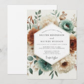 Teal-Wald-Blütenhochzeit Einladung (Vorne/Hinten)