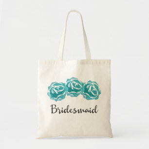Teal Wasserfarbe Rosen Brautjungfer Tragetasche