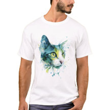 Teal-Wasserfarben-Katzengesicht-Abstrakt-Kunstpost