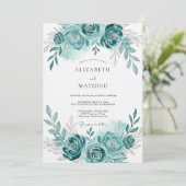 Teal Watercolor Bloom Romance Wedding Einladung (Stehend Vorderseite)