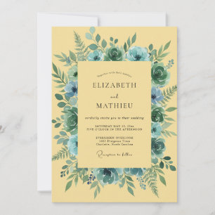 Teal-Watercolor-Botanische-Romantik-Hochzeit Einladung