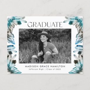 Teal Watercolor Crystal Photo Graduation Party Einladungspostkarte