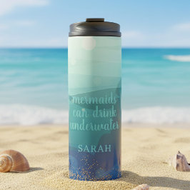 Teal Watercolor Mermaid Thermal Tumbler Thermosbecher