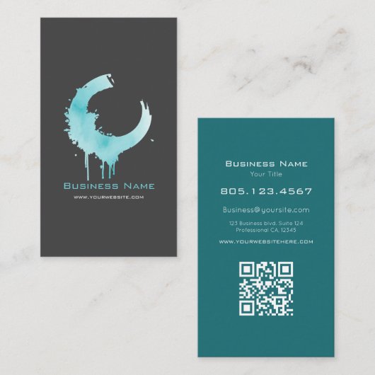 Teal Watercolor Paint Swirl Design – Custom Visitenkarte (Vorne/Hinten)