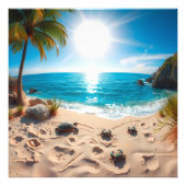 Teal Watercolor Sea Turtle Coastal Zen Fotodruck (Vorne)