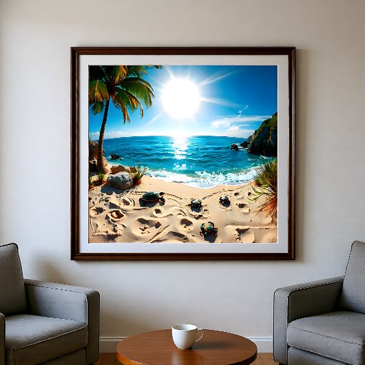 Teal Watercolor Sea Turtle Coastal Zen Fotodruck