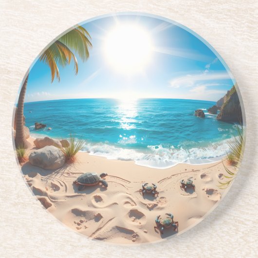 Teal Watercolor Sea Turtle Coastal Zen Getränkeuntersetzer (Vorne)