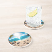 Teal Watercolor Sea Turtle Coastal Zen Getränkeuntersetzer (Seite)