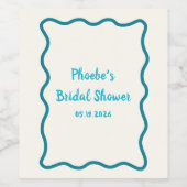 Teal Wavy Border Whimsical Bridal Shower Cute Weinetikett (Einzelnes Label)