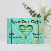 Teal Weathered Wood Heart 3x5Wedding Save the Date (Stehend Vorderseite)