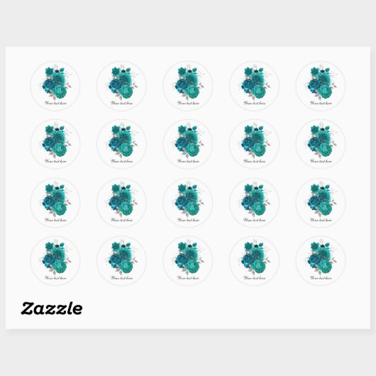 Teal WEdding roses customizable Runder Aufkleber (Blatt)
