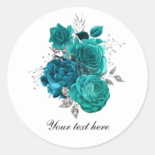 Teal WEdding roses customizable Runder Aufkleber (Vorderseite)