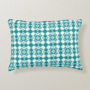 Teal Weiß Karo Argyle-Muster Dekokissen