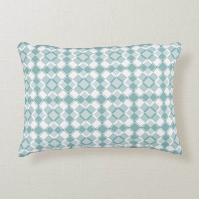 Teal Weiß Karo Argyle-Muster Dekokissen (Vorderseite)