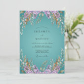Teal Whimsical Bloom Hochzeit Einladung (Stehend Vorderseite)