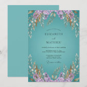 Teal Whimsical Bloom Hochzeit Einladung (Vorne/Hinten)