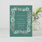 Teal Whimsical Blossom Hochzeit Einladung (Stehend Vorderseite)