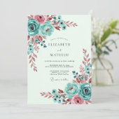 Teal Whimsical Botanical Spring Wedding Einladung (Stehend Vorderseite)